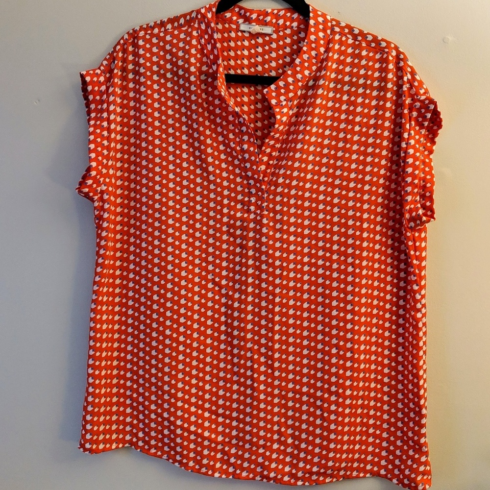 Pleione Split Neck Cap Sleeve Blouse Size M